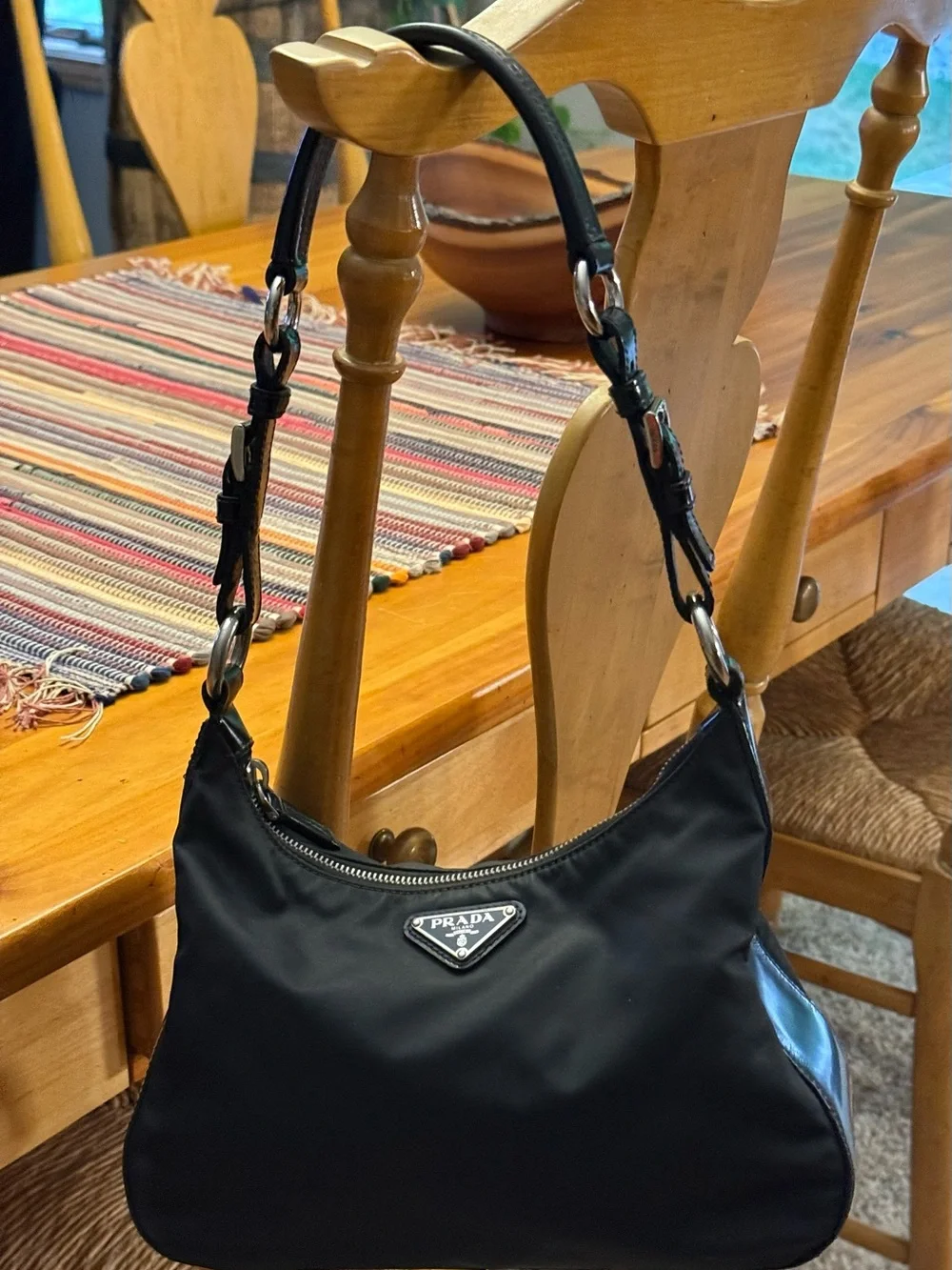 Prada Black Re-Nylon Shoulder Bag with Logo Plaque